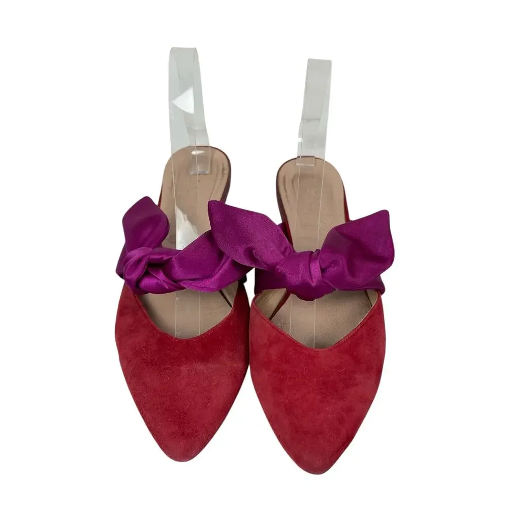 Vero Cuoio Marco Purple Red Bow Accent Slip On Pointed Toe Flats Sandals US 7.5